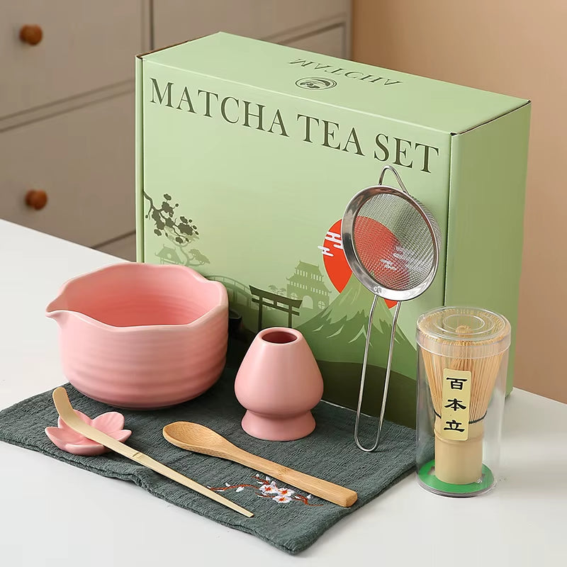 Matcha Whisk Set, 8Pcs Floral Ceramic Matcha Set Matcha Thoughtful Matcha Whisk Gift for Matcha Lover
