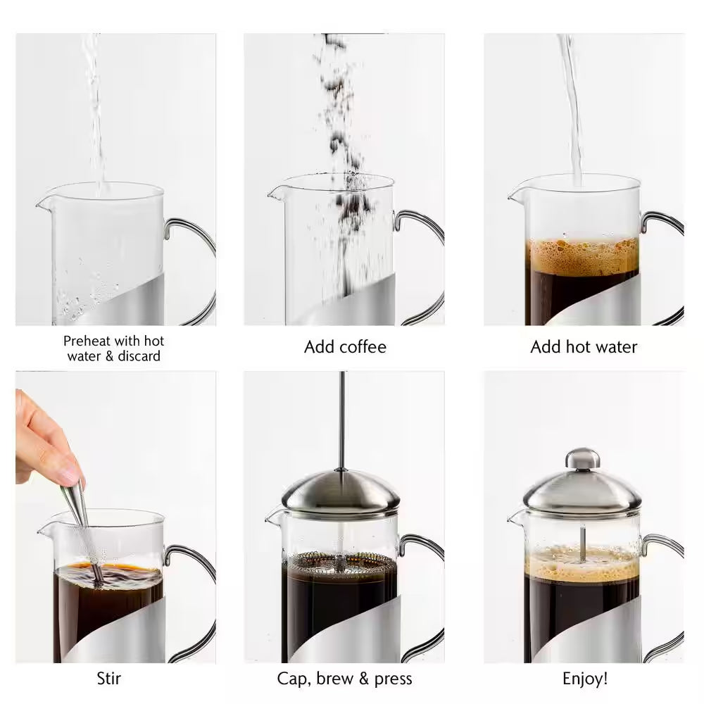 2.5-Cup Glass French Press Coffee and Tea Maker with Heat-Resistant Handles