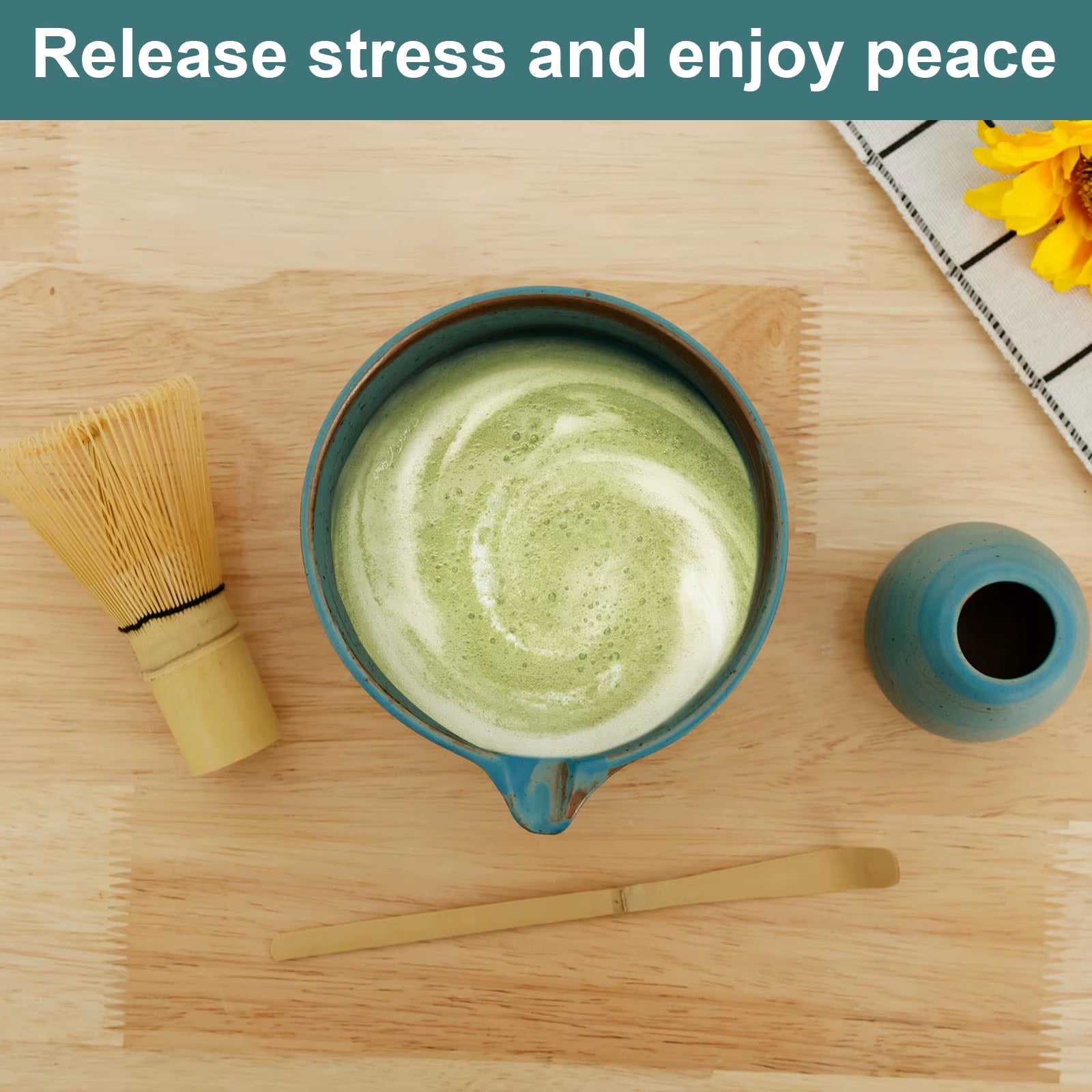 4Pcs Japanese Matcha Tea Set Safe Bamboo Whisk Teaspoon Tea Sets Indoor Beverage Traditional Tea Set Shop Tea-Making Tools Acce