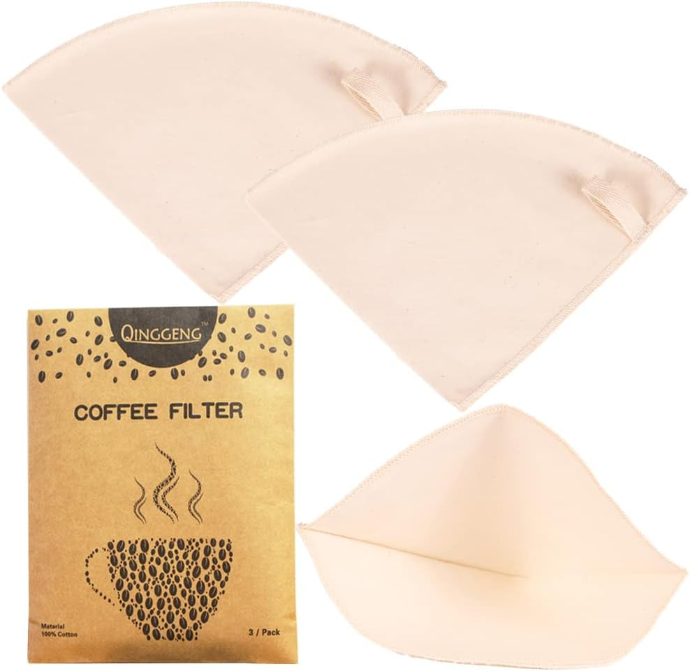 3 Pack Reusable Fabric Coffee Filters Size 2, Pro Quality Organic Cotton Coffee