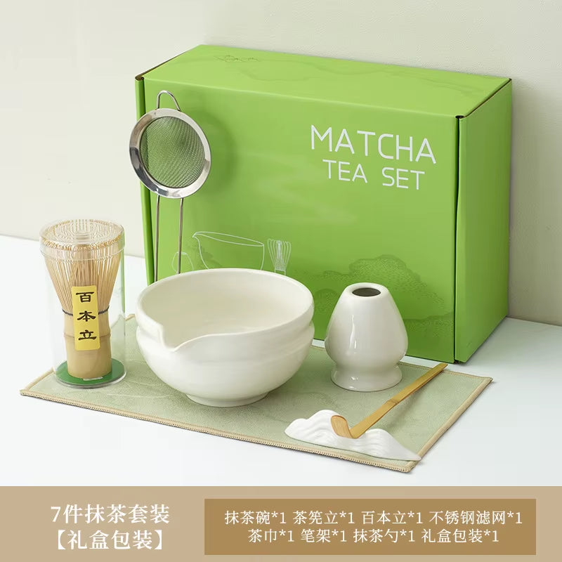 Matcha Kit 7Pcs Japanese Matcha Tea Set - Matcha Bowl, Whisk, Holder, Strainer - Elegant Gift Set