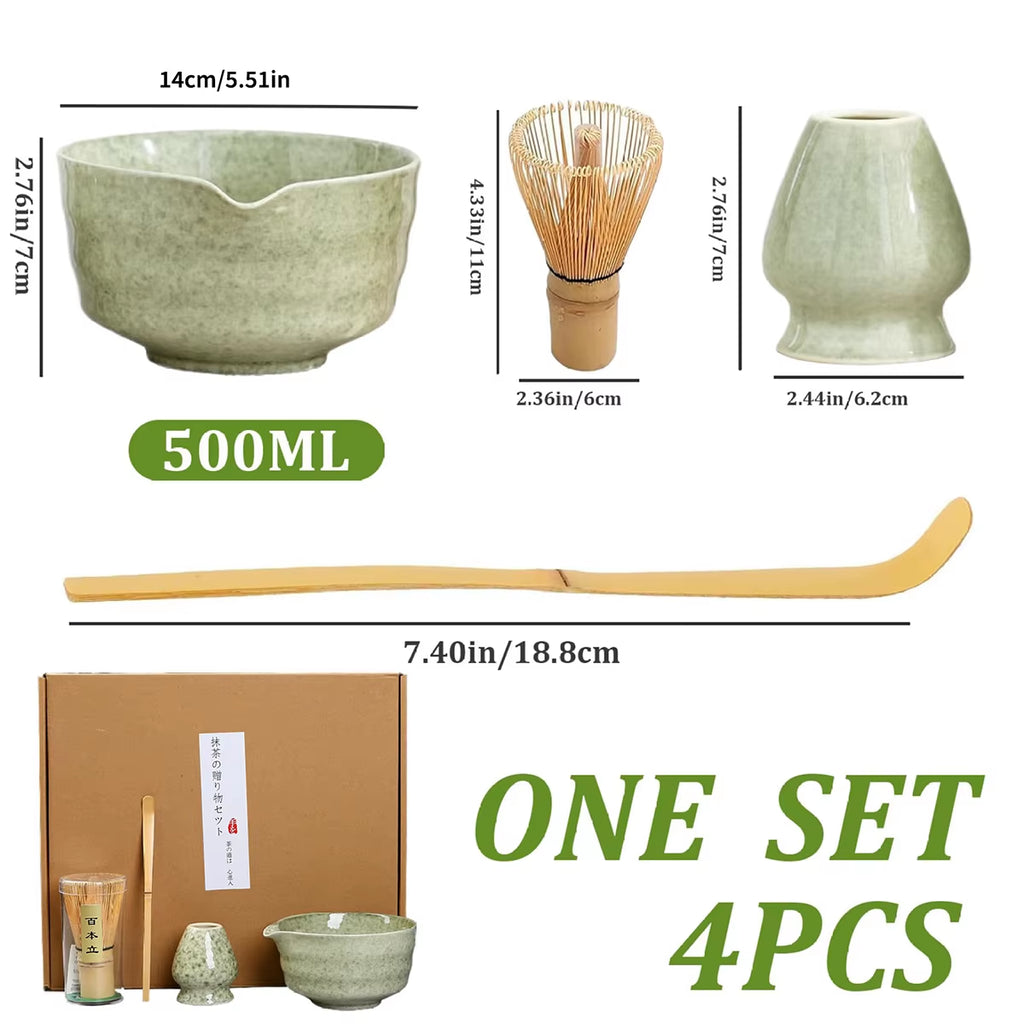 Stylish Tea Set Packaged in a Classic Chinese Gift Box Tea Bowl Tea Whisk Matcha Brush Four Piece Set