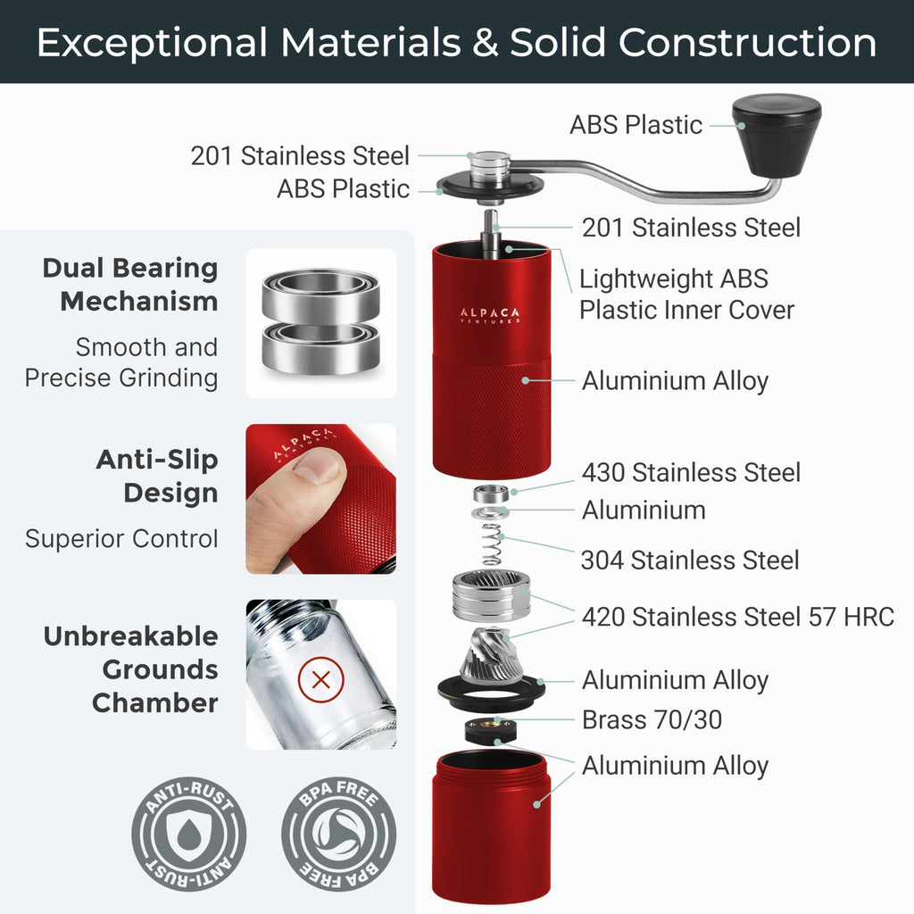 Manual Coffee Grinder Stainless Steel Conical Burr Red Coffee Grinder Manual