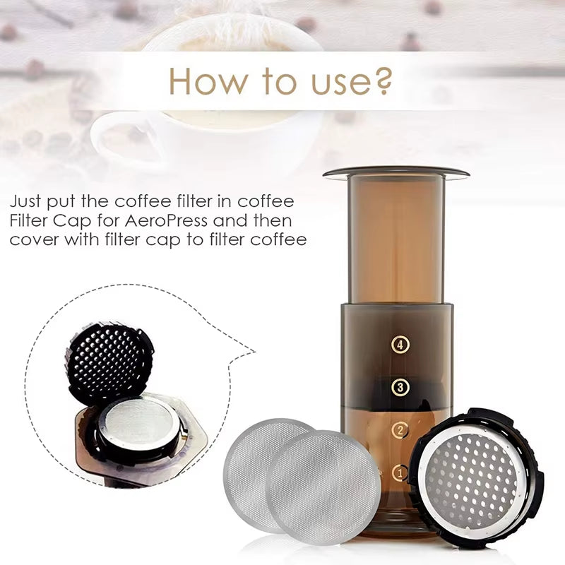 3 Pack Metal Reusable Coffee Filter Mesh for Aeropress Coffee Maker Espresso Maker, Silver