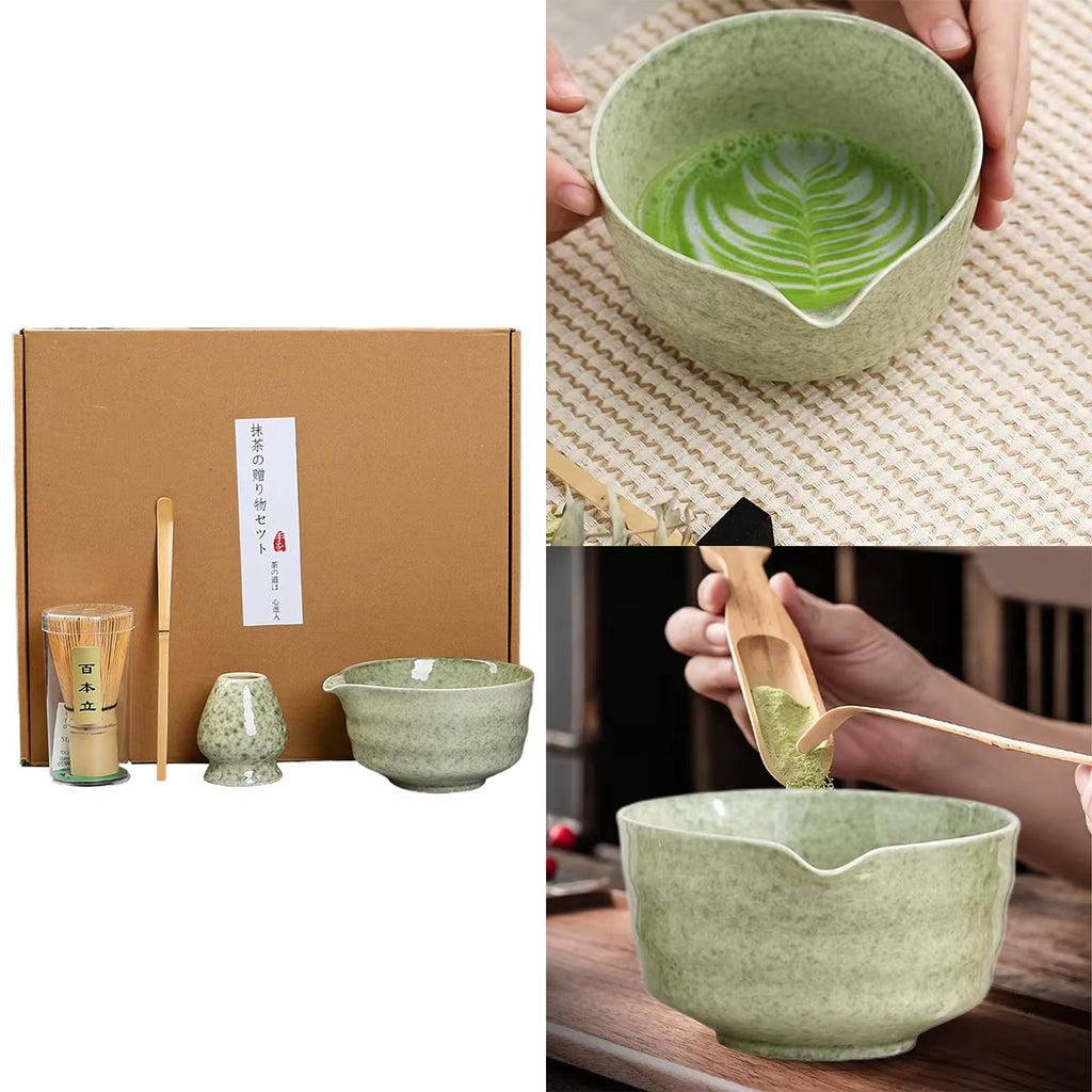 Stylish Tea Set Packaged in a Classic Chinese Gift Box Tea Bowl Tea Whisk Matcha Brush Four Piece Set