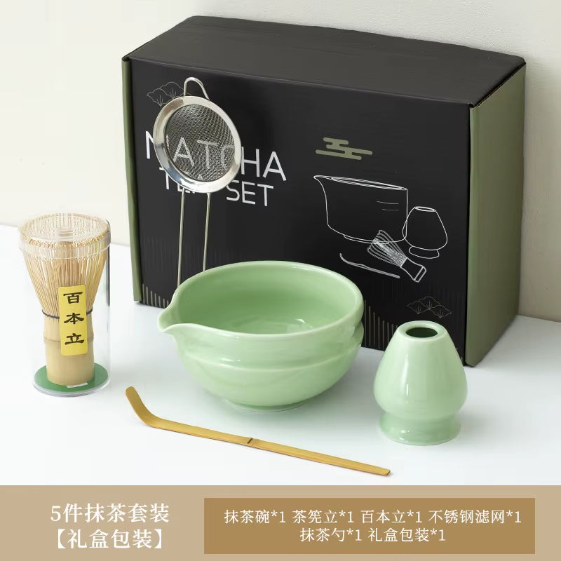 Matcha Kit 7Pcs Japanese Matcha Tea Set - Matcha Bowl, Whisk, Holder, Strainer - Elegant Gift Set
