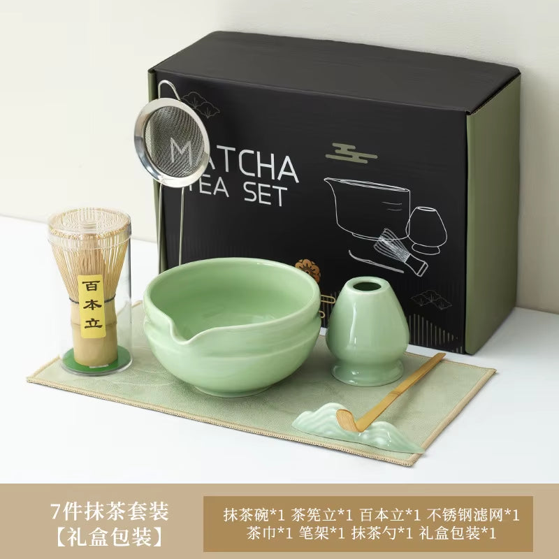 Matcha Kit 7Pcs Japanese Matcha Tea Set - Matcha Bowl, Whisk, Holder, Strainer - Elegant Gift Set