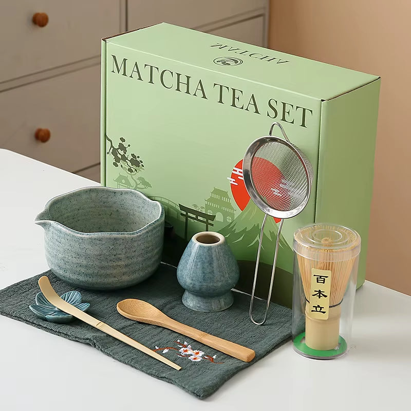 Matcha Whisk Set, 8Pcs Floral Ceramic Matcha Set Matcha Thoughtful Matcha Whisk Gift for Matcha Lover