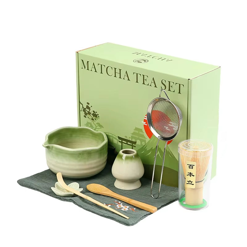 Matcha Whisk Set, 8Pcs Floral Ceramic Matcha Set Matcha Thoughtful Matcha Whisk Gift for Matcha Lover