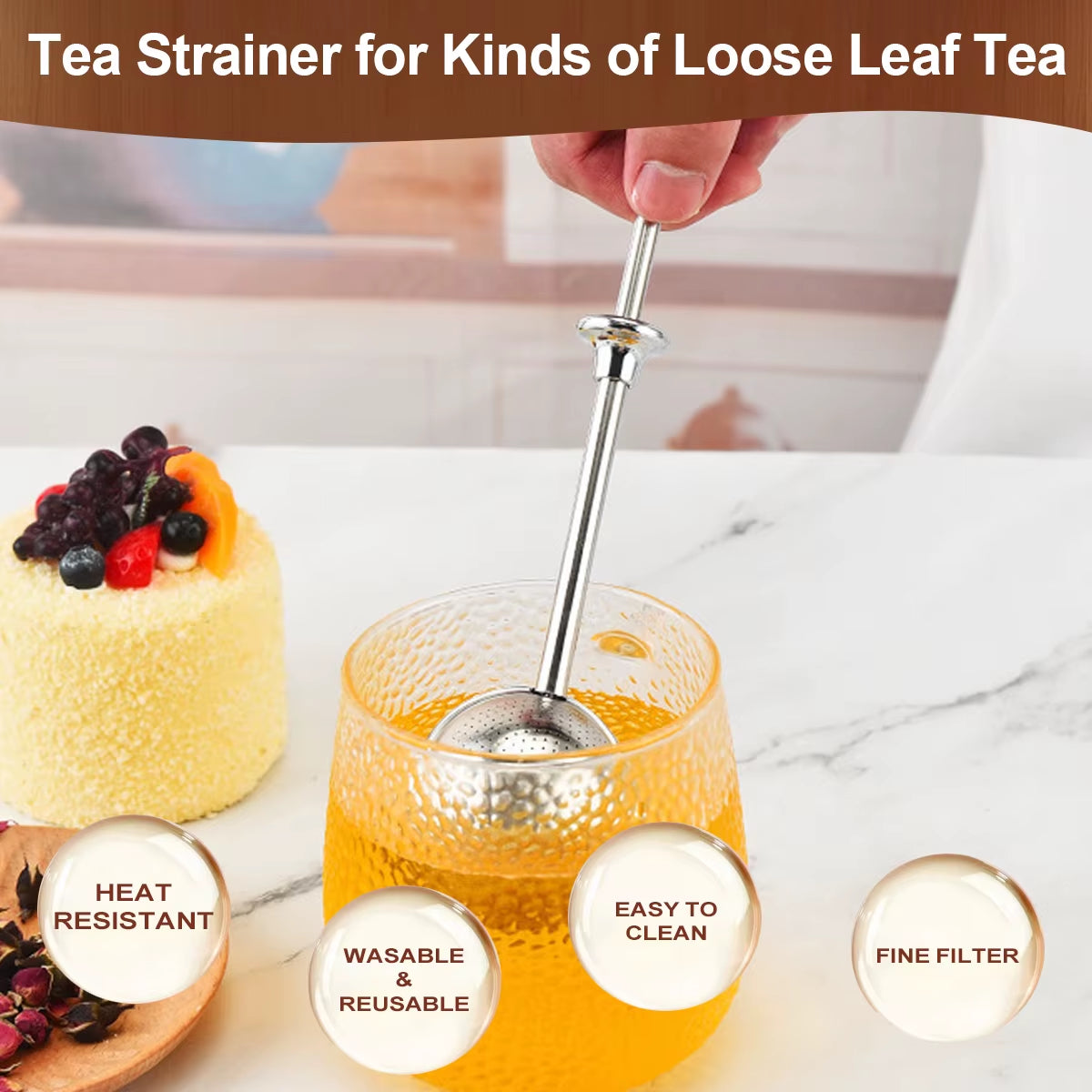 Stainless Steel Tea Strainer, Tea Infuser Filter Retractable Tea Strainer Tea Tool for Loose Tea, Coffee, Spices