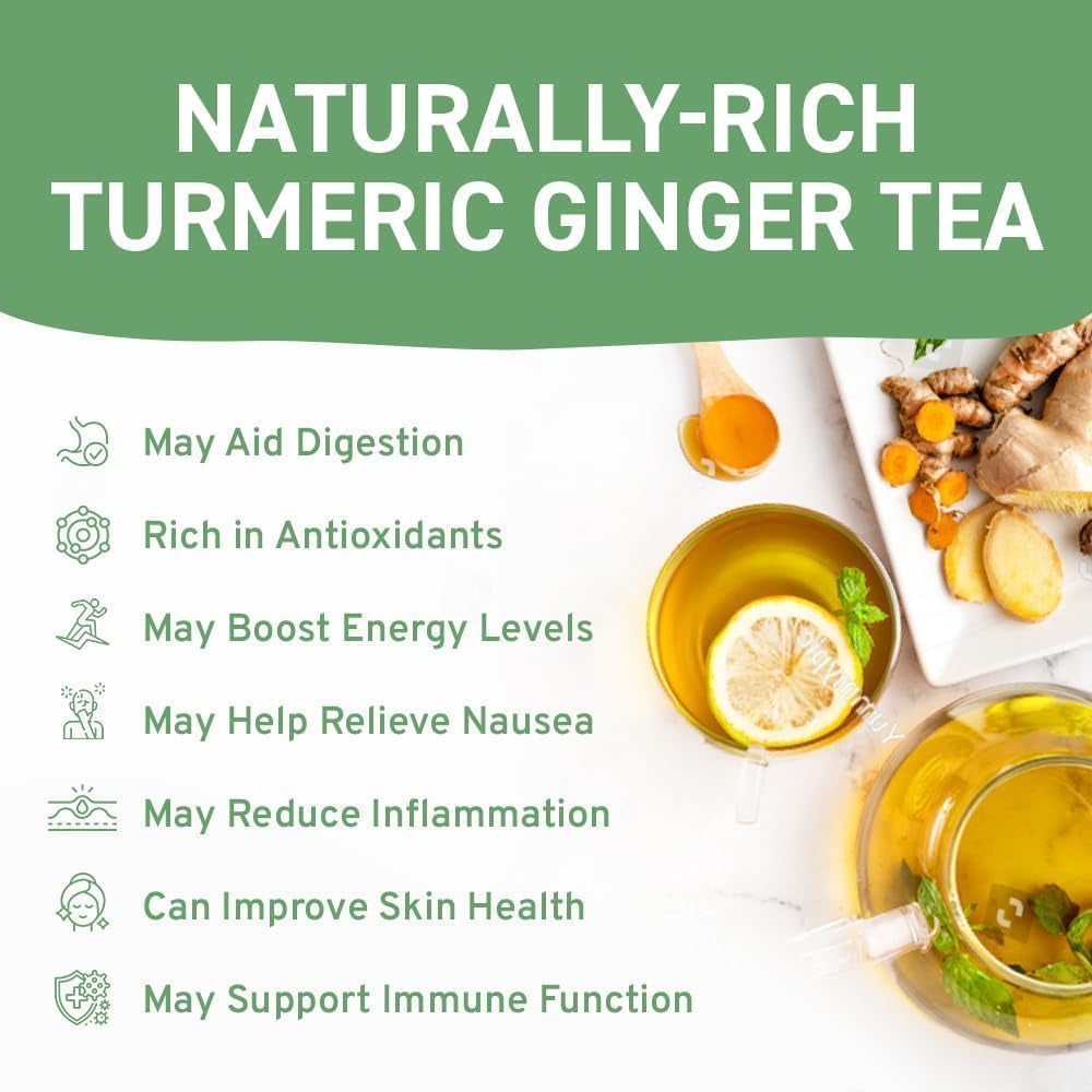 HANDPICK, Turmeric Ginger Tea Bags (100 Herbal Tea Bags) Caffeine Free, Gluten F