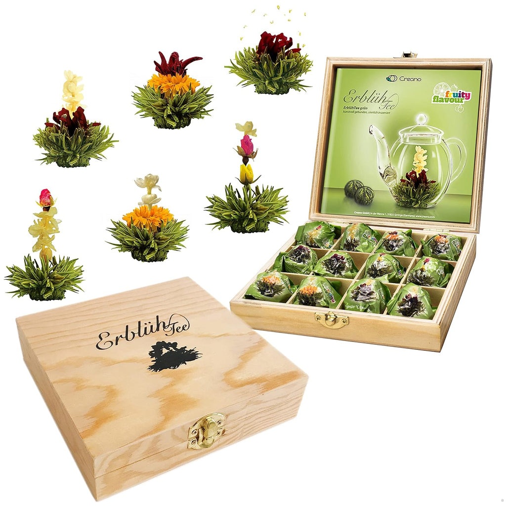 Flowering Abloom Tea - Blooming Gift Set in Stylish Wooden Box, 12Pcs