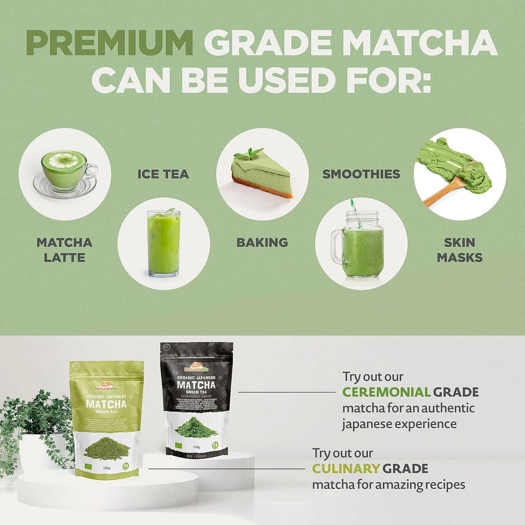 Japanese Organic Matcha Green Tea Powder Premium Grade Use for Drinking, Cooking