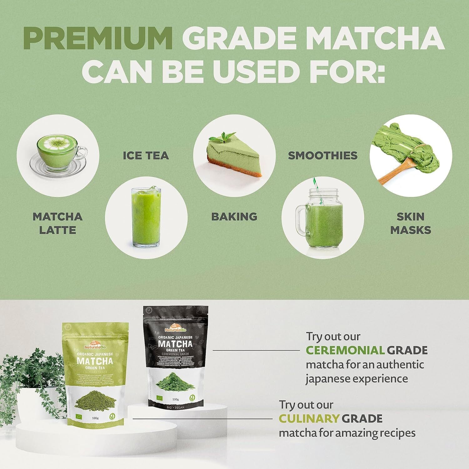Japanese Organic Matcha Green Tea Powder Premium Grade Use for Drinking, Cooking