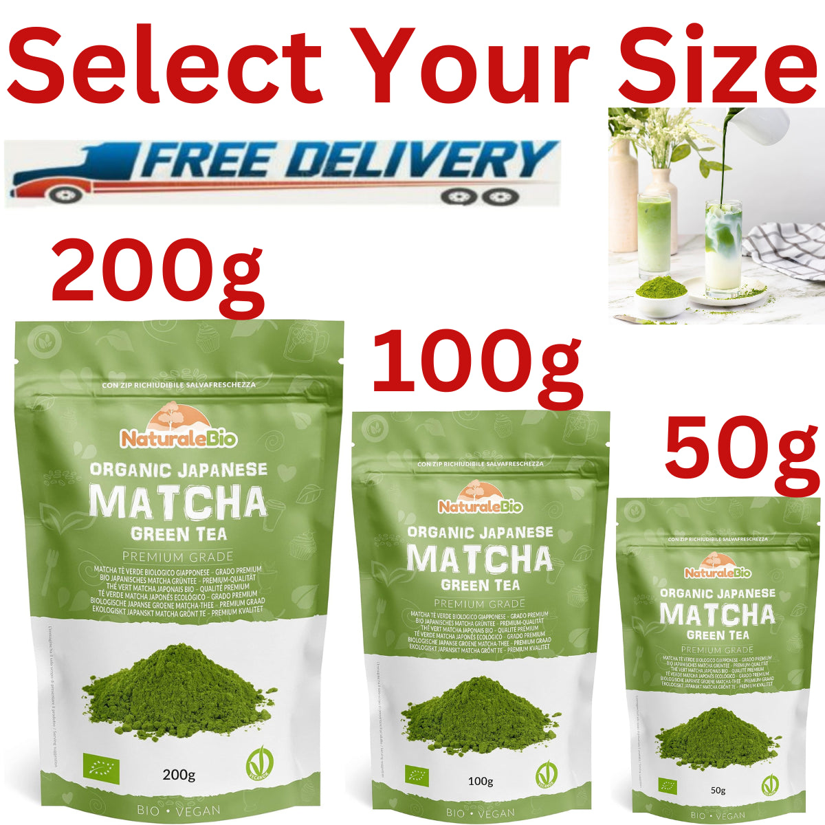 Japanese Organic Matcha Green Tea Powder Premium Grade Use for Drinking, Cooking