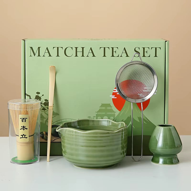 Matcha Whisk Set, 8Pcs Floral Ceramic Matcha Set Matcha Thoughtful Matcha Whisk Gift for Matcha Lover