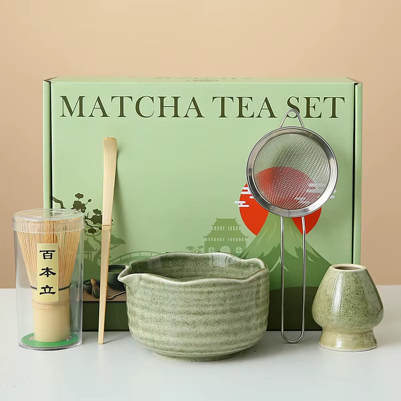 Matcha Whisk Set, 8Pcs Floral Ceramic Matcha Set Matcha Thoughtful Matcha Whisk Gift for Matcha Lover