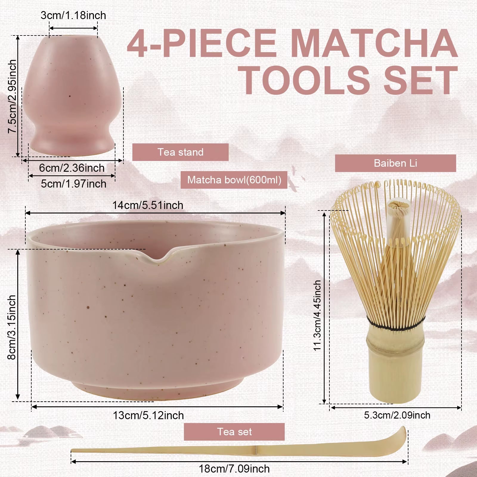 4Pcs Japanese Matcha Tea Set Safe Bamboo Whisk Teaspoon Tea Sets Indoor Beverage Traditional Tea Set Shop Tea-Making Tools Acce