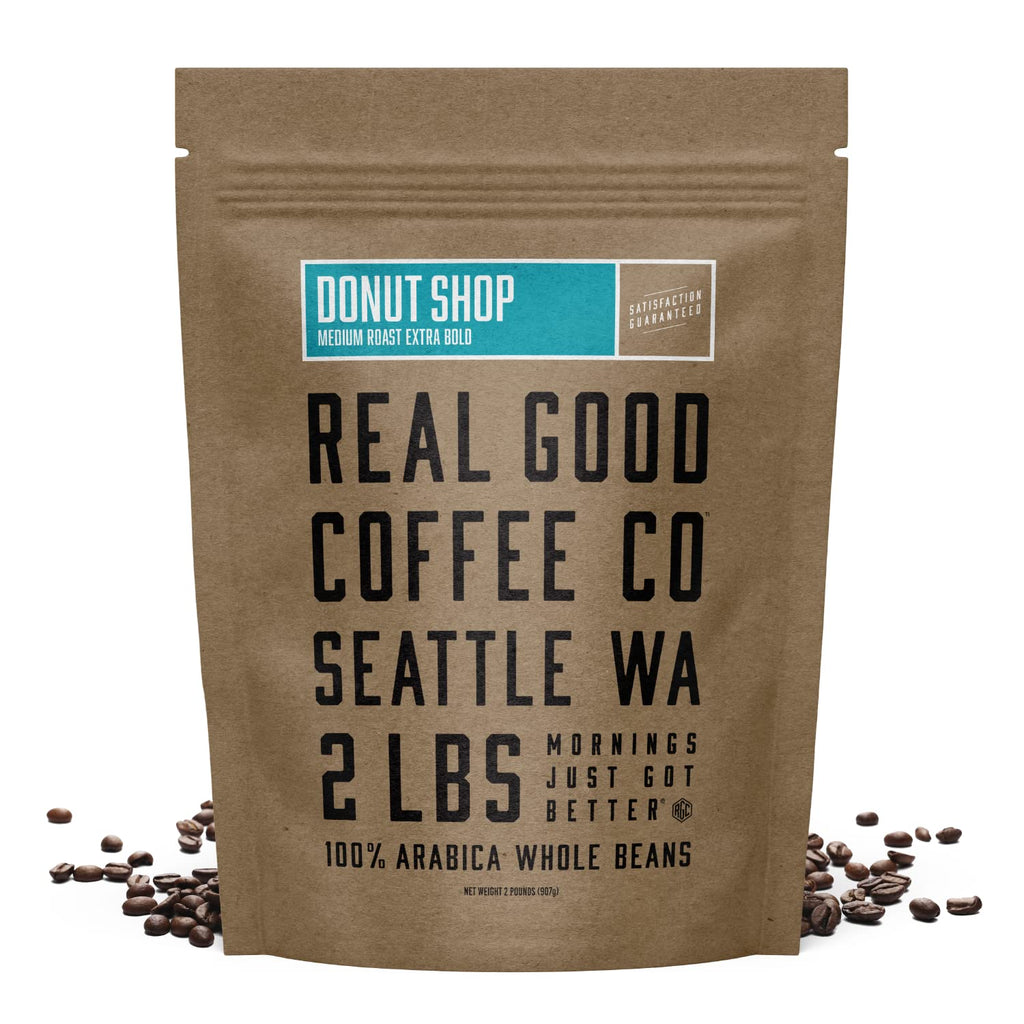 Donut Shop Medium Roast Whole Bean Coffee - Fresh Roasted Coffee Beans - Pairs with Donuts & Pastries - 32 Oz