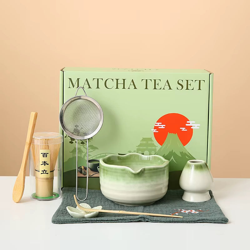 Matcha Whisk Set, 8Pcs Floral Ceramic Matcha Set Matcha Thoughtful Matcha Whisk Gift for Matcha Lover
