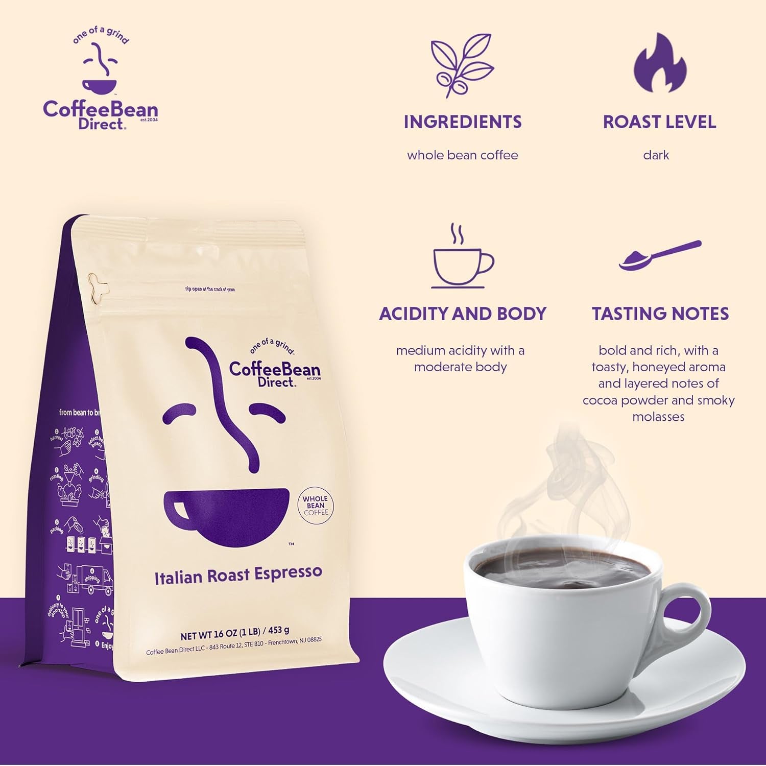 Italian Roast Espresso, Whole Bean Coffee, Dark Roast, 1 Pound Bag (Pack of 1)