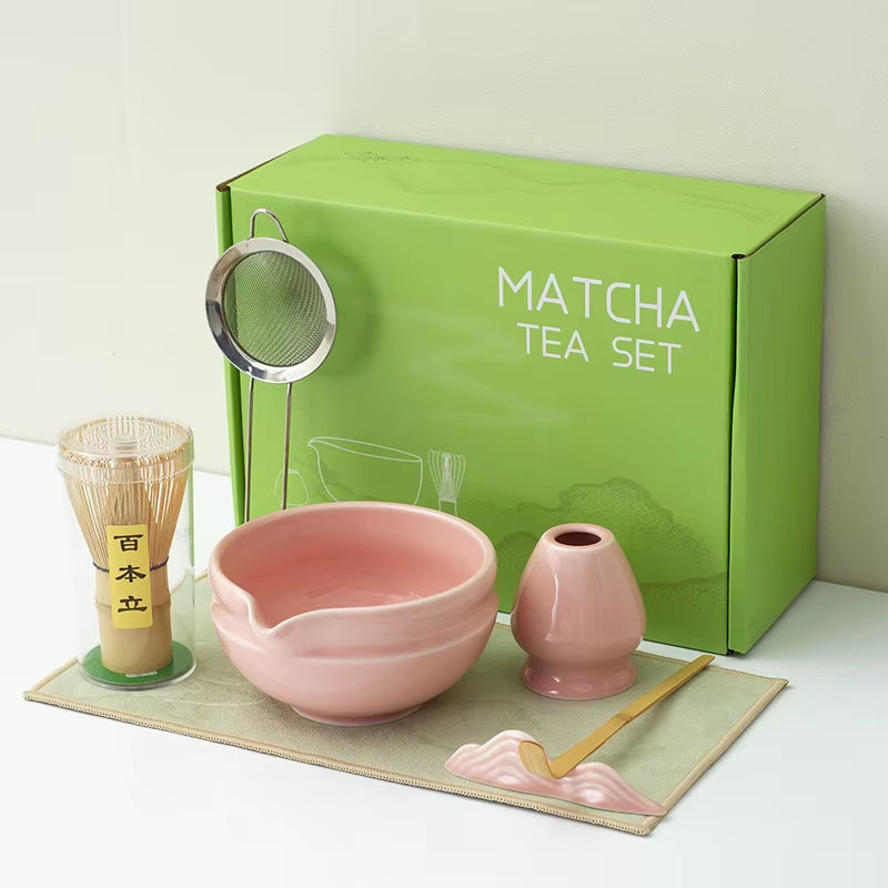 Matcha Kit 7Pcs Japanese Matcha Tea Set - Matcha Bowl, Whisk, Holder, Strainer - Elegant Gift Set