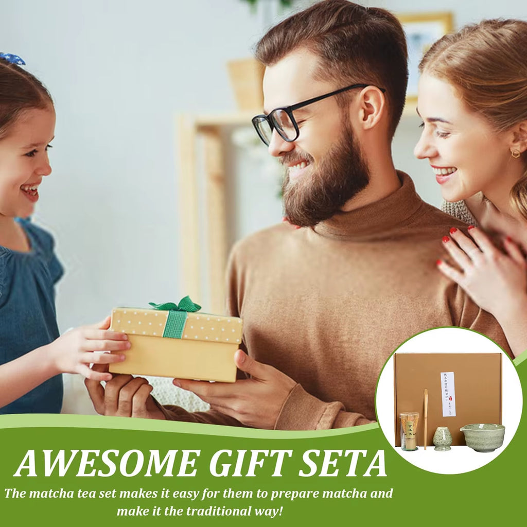 Stylish Tea Set Packaged in a Classic Chinese Gift Box Tea Bowl Tea Whisk Matcha Brush Four Piece Set