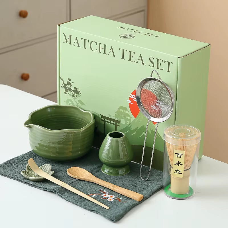 Matcha Whisk Set, 8Pcs Floral Ceramic Matcha Set Matcha Thoughtful Matcha Whisk Gift for Matcha Lover