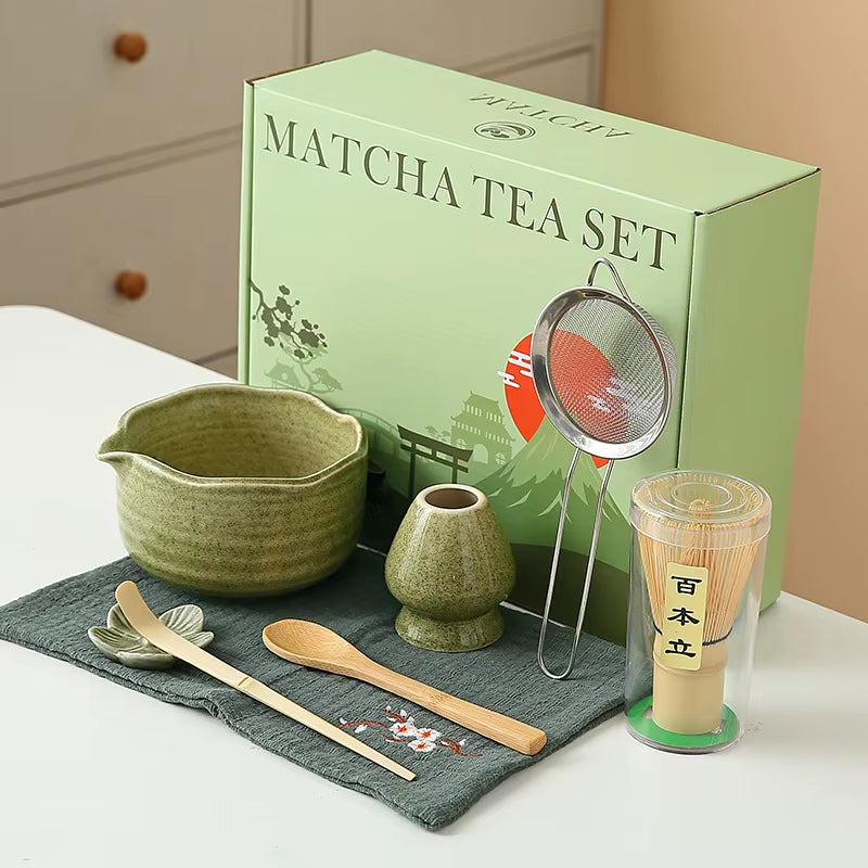 Matcha Whisk Set, 8Pcs Floral Ceramic Matcha Set Matcha Thoughtful Matcha Whisk Gift for Matcha Lover