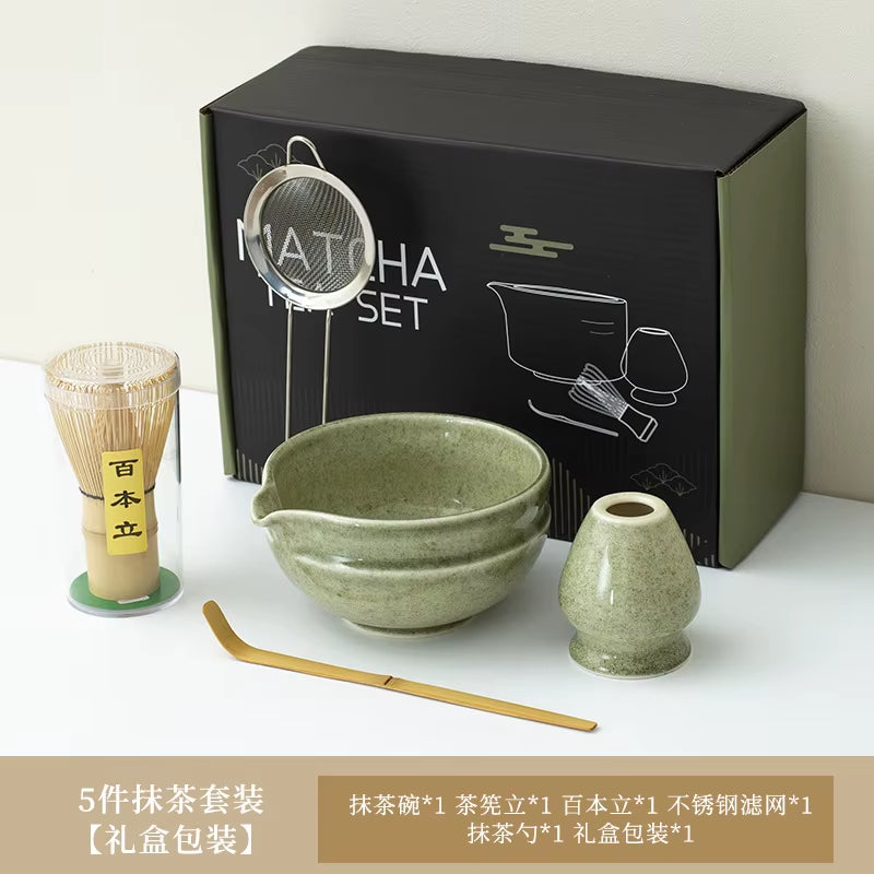 Matcha Kit 7Pcs Japanese Matcha Tea Set - Matcha Bowl, Whisk, Holder, Strainer - Elegant Gift Set