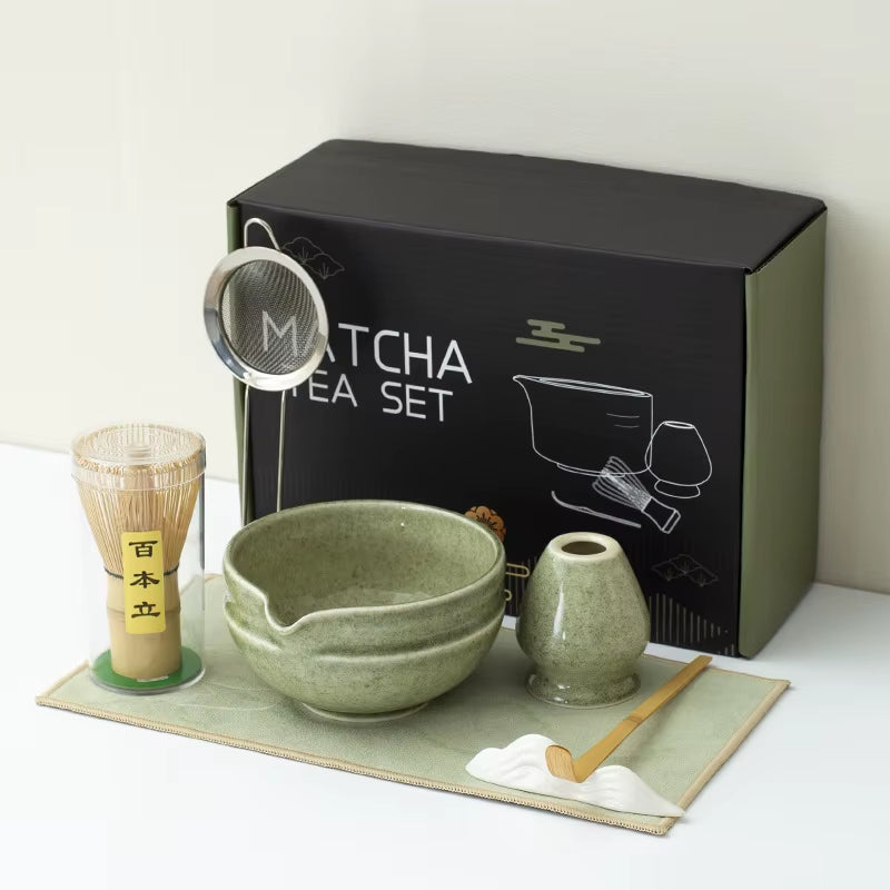 Matcha Kit 7Pcs Japanese Matcha Tea Set - Matcha Bowl, Whisk, Holder, Strainer - Elegant Gift Set