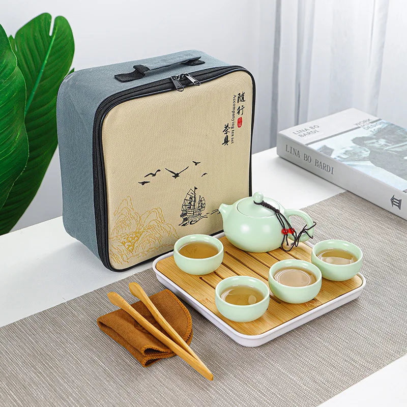 Chinese Tea Travel Tea Set Kung Fu Tea Set Ceramic Portable Teapot Porcelain Teaset Gaiwan Tea Cups of Tea Ceremony Tea Tool