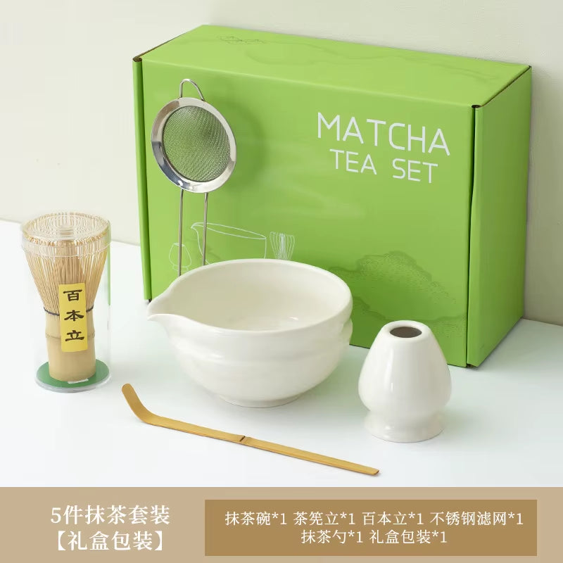 Matcha Kit 7Pcs Japanese Matcha Tea Set - Matcha Bowl, Whisk, Holder, Strainer - Elegant Gift Set