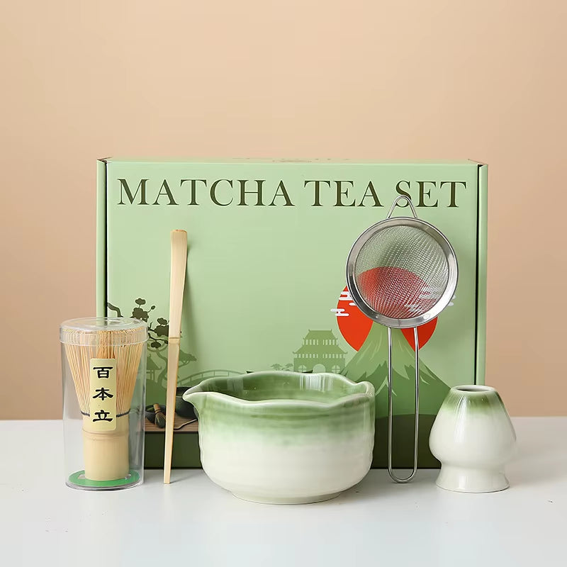 Matcha Whisk Set, 8Pcs Floral Ceramic Matcha Set Matcha Thoughtful Matcha Whisk Gift for Matcha Lover