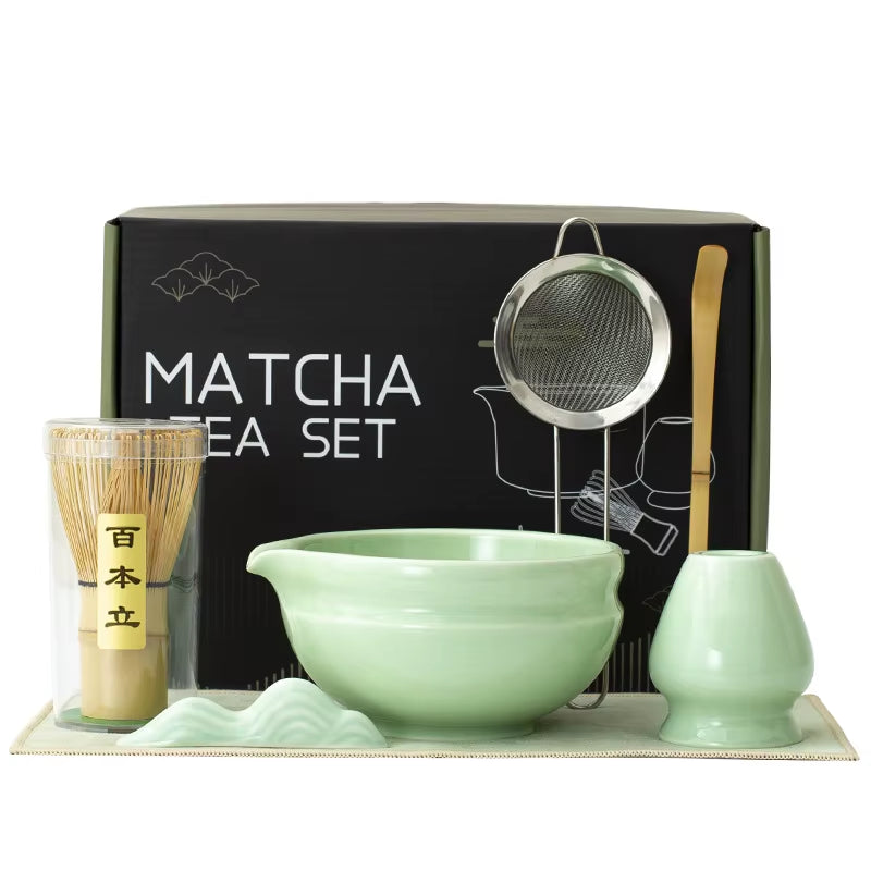Matcha Kit 7Pcs Japanese Matcha Tea Set - Matcha Bowl, Whisk, Holder, Strainer - Elegant Gift Set