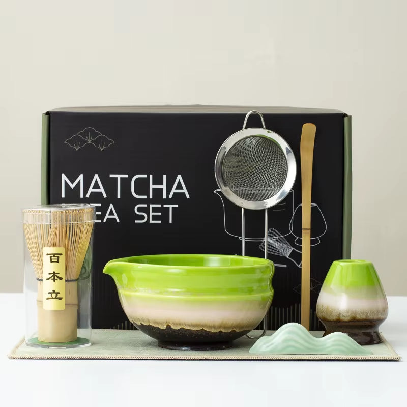 Matcha Kit 7Pcs Japanese Matcha Tea Set - Matcha Bowl, Whisk, Holder, Strainer - Elegant Gift Set