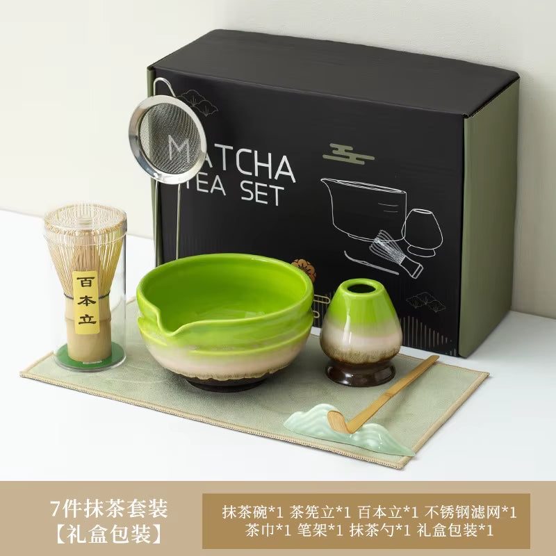 Matcha Kit 7Pcs Japanese Matcha Tea Set - Matcha Bowl, Whisk, Holder, Strainer - Elegant Gift Set